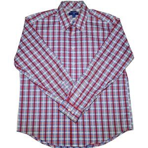 Egara Non Iron Slim Fit Men's Red and Blue Plaid Button Up Dress Shirt Size XL